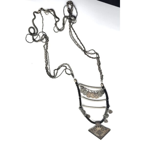 Vintage Belly Dance Dangle Coin Pendant Statement Necklace Statement 30in - Picture 3 of 4